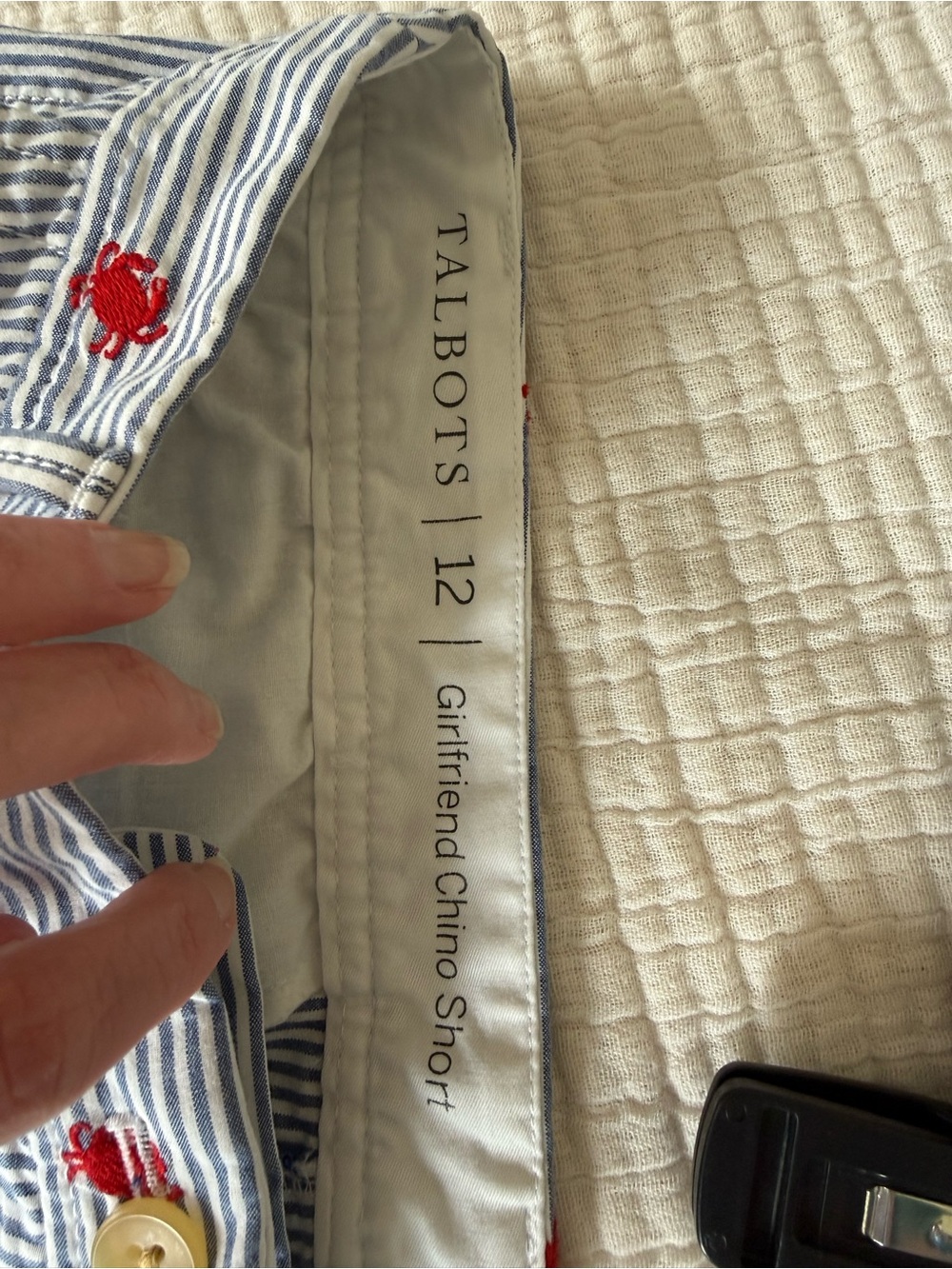 Talbots Blue and White Striped Shorts with Red Crab Embroidery - Picture 6 of 8